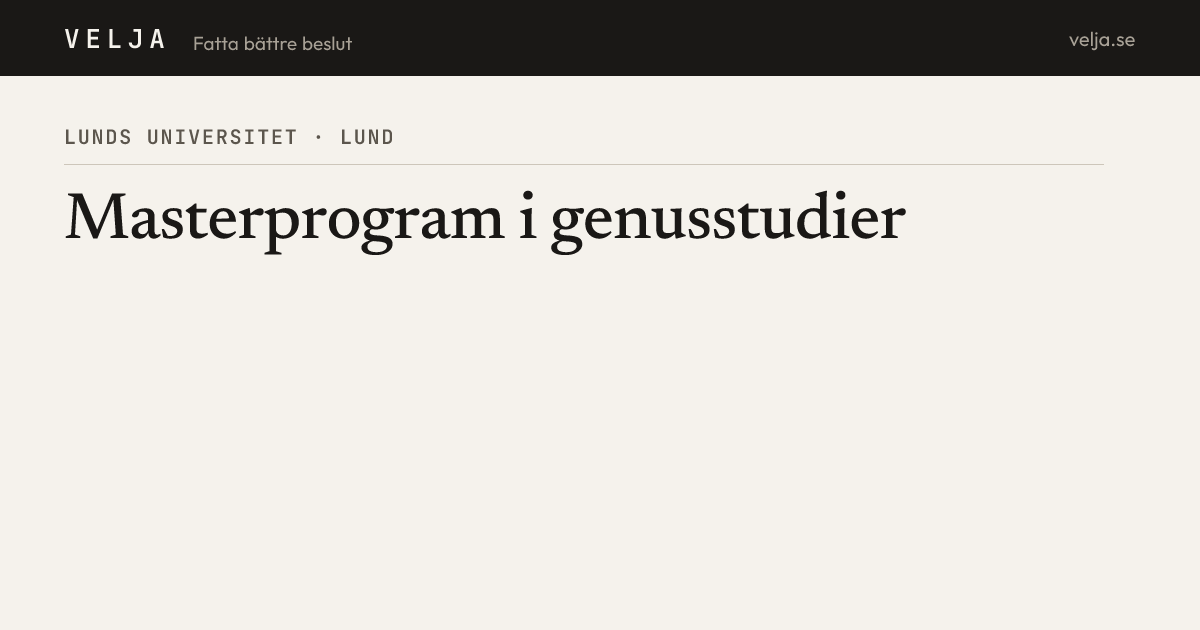 Antagningspoäng Masterprogram i genusstudier – LU HT 2026 | Velja